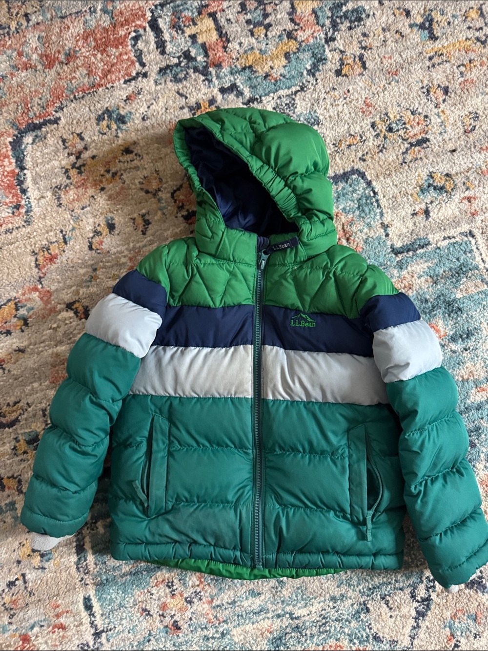 L.L. Bean Green, Teal, Navy & White Kids Puffer Jacket